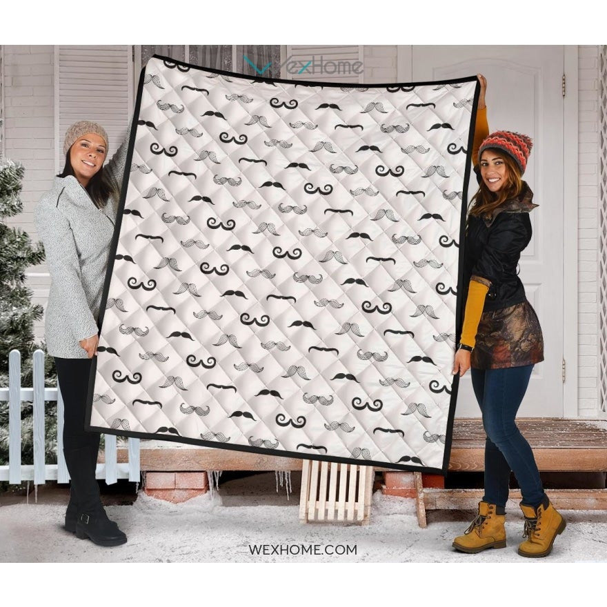 Mustache Beard Pattern Print Design 05 Premium Quilt