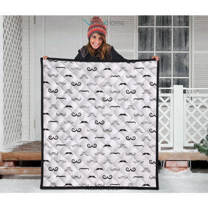 Mustache Beard Pattern Print Design 05 Premium Quilt