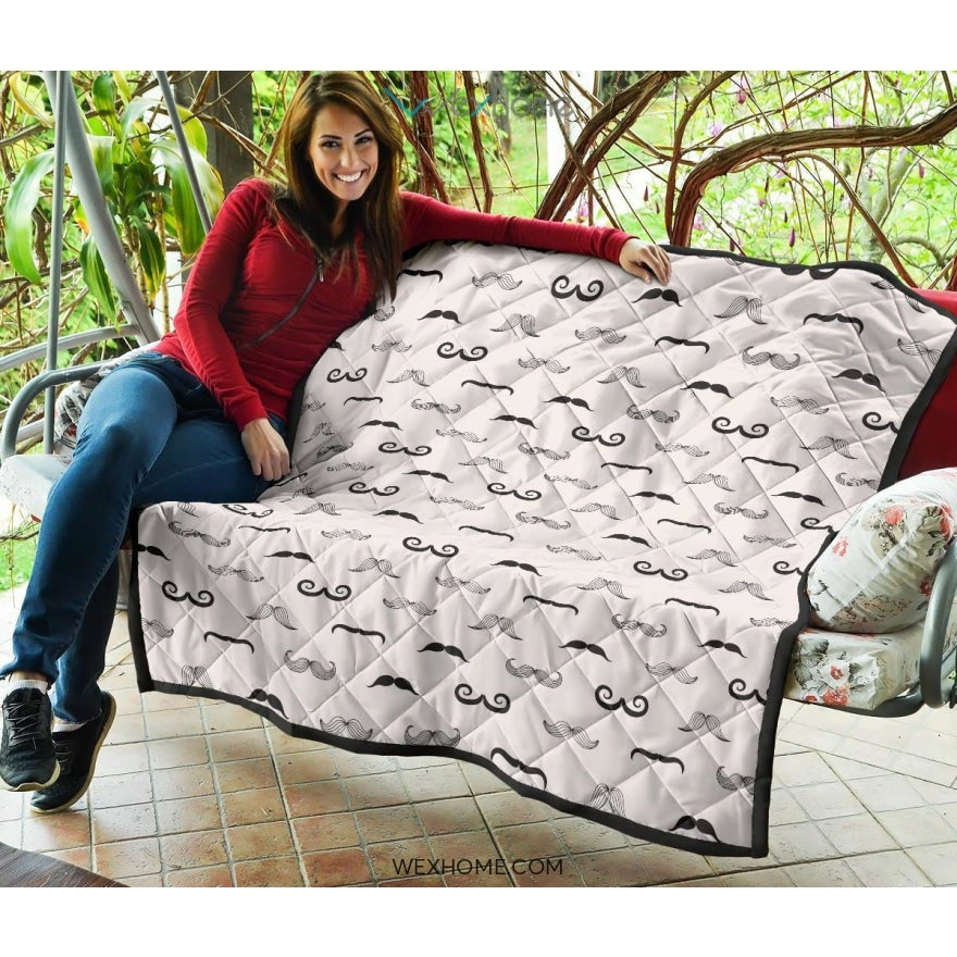 Mustache Beard Pattern Print Design 05 Premium Quilt