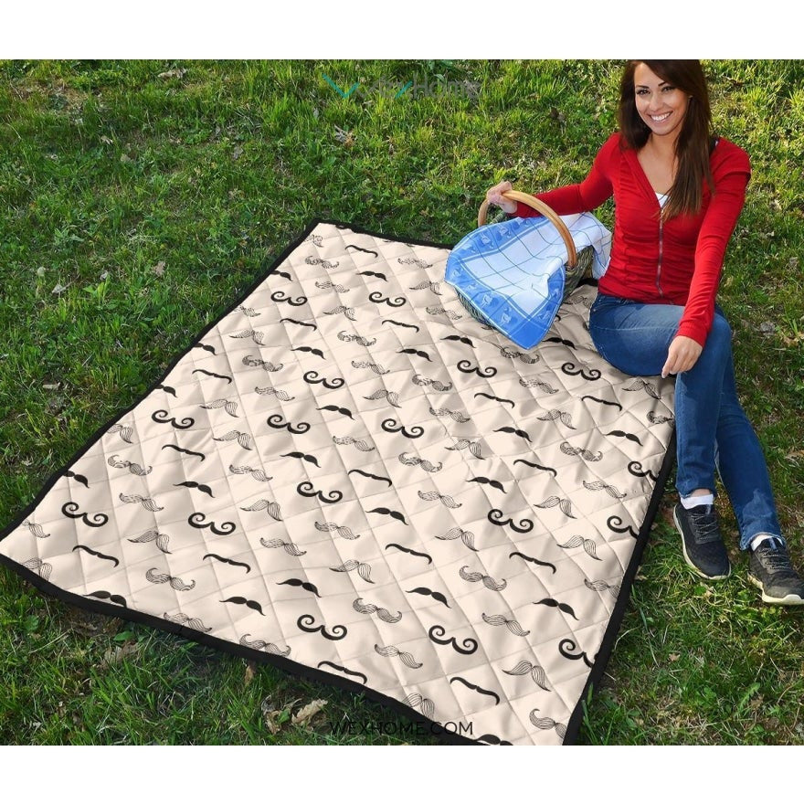Mustache Beard Pattern Print Design 05 Premium Quilt