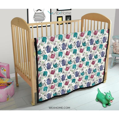 Tea pots Pattern Print Design 05 Premium Quilt