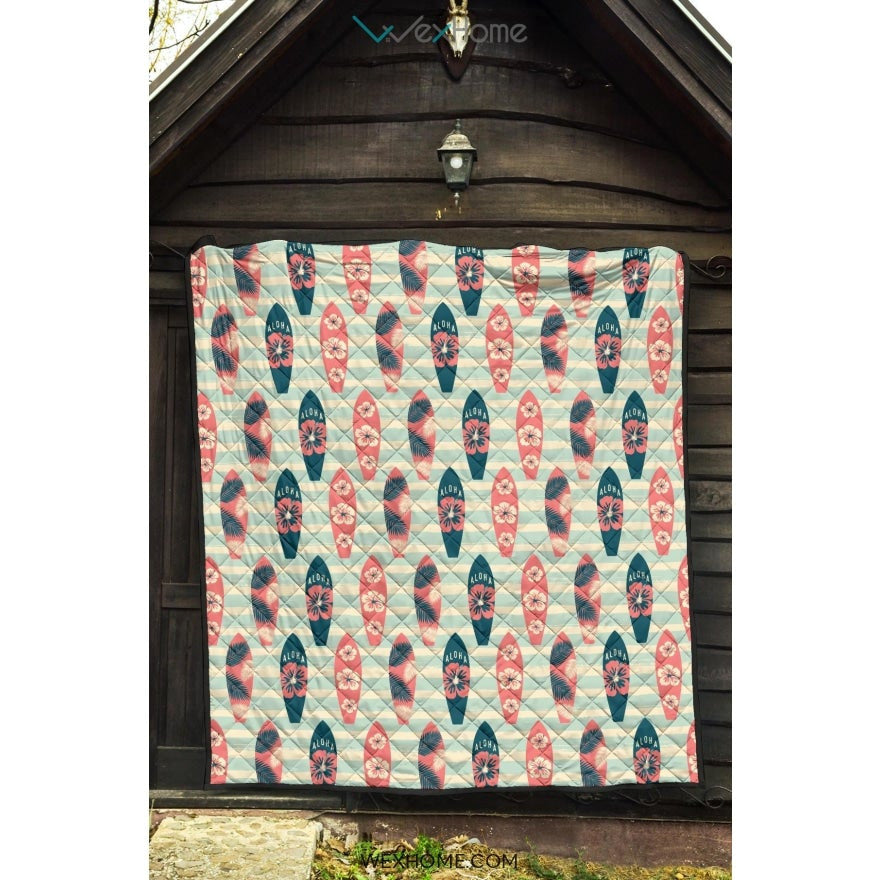 Surfboard Pattern Print Design 02 Premium Quilt