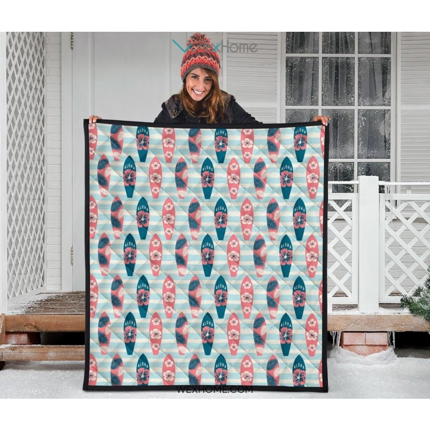 Surfboard Pattern Print Design 02 Premium Quilt