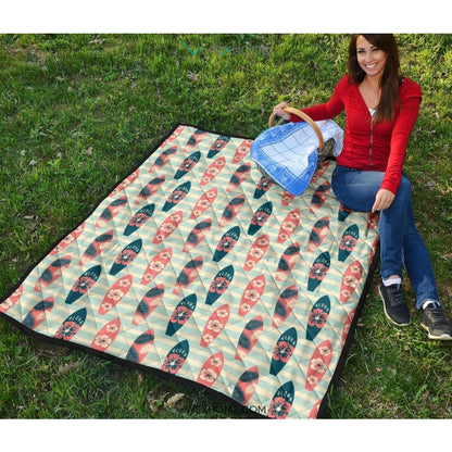 Surfboard Pattern Print Design 02 Premium Quilt