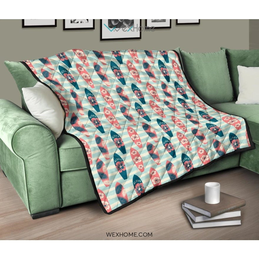 Surfboard Pattern Print Design 02 Premium Quilt
