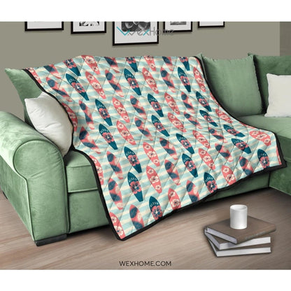 Surfboard Pattern Print Design 02 Premium Quilt
