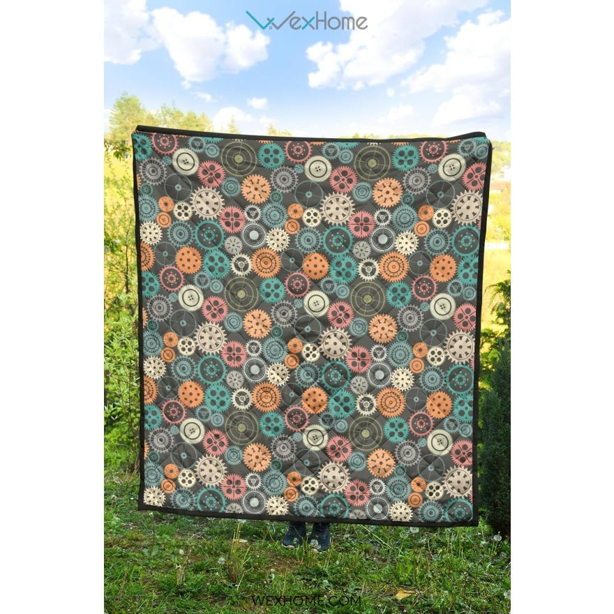 Gear Pattern Print Design 05 Premium Quilt