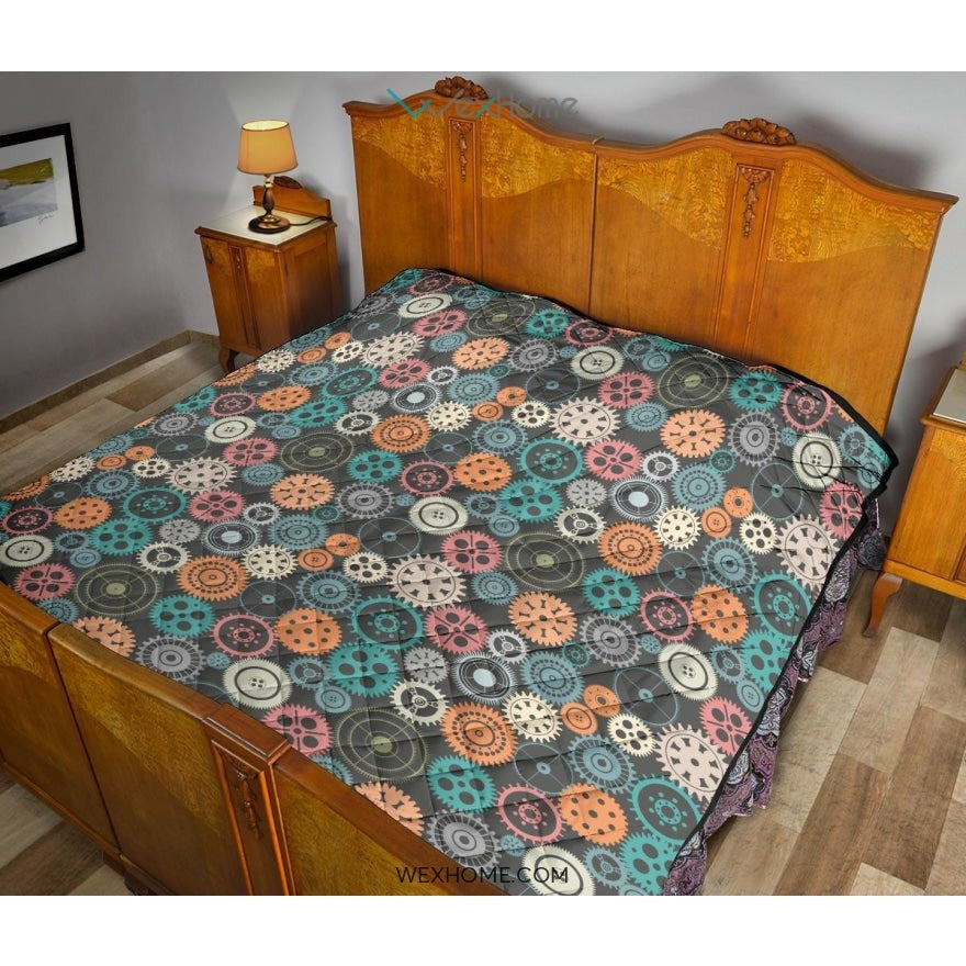 Gear Pattern Print Design 05 Premium Quilt