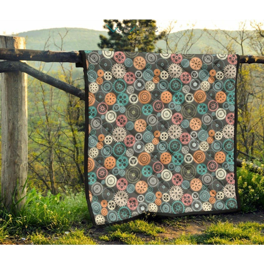 Gear Pattern Print Design 05 Premium Quilt