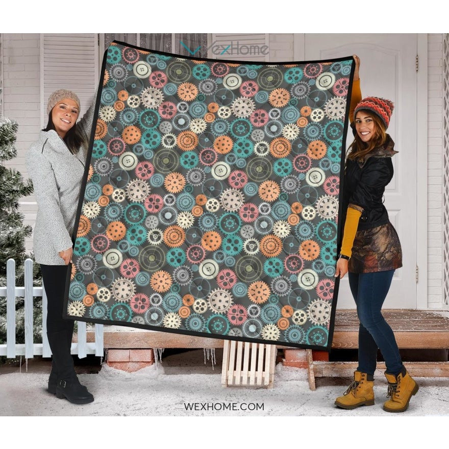 Gear Pattern Print Design 05 Premium Quilt