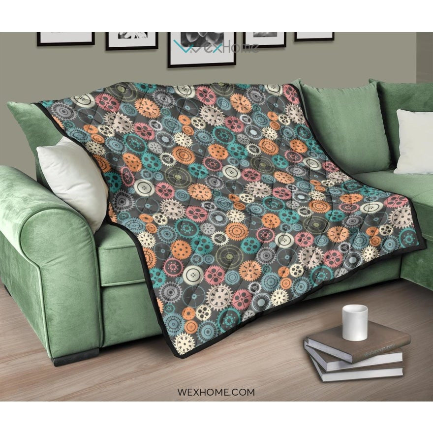 Gear Pattern Print Design 05 Premium Quilt