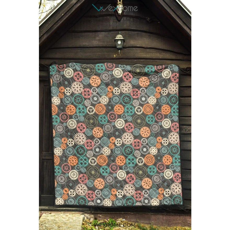 Gear Pattern Print Design 05 Premium Quilt