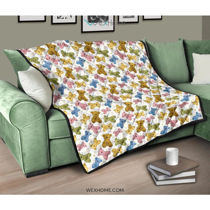 Teddy Bear Pattern Print Design 01 Premium Quilt