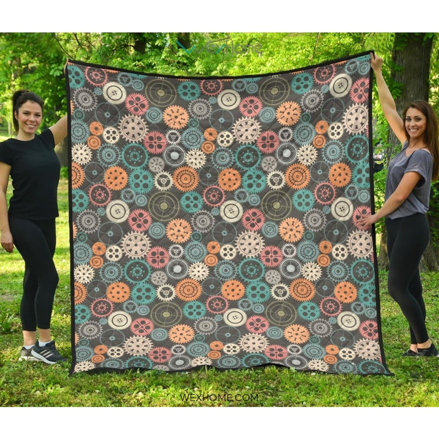 Gear Pattern Print Design 05 Premium Quilt