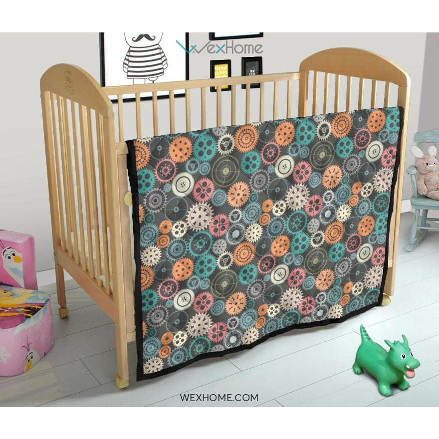 Gear Pattern Print Design 05 Premium Quilt