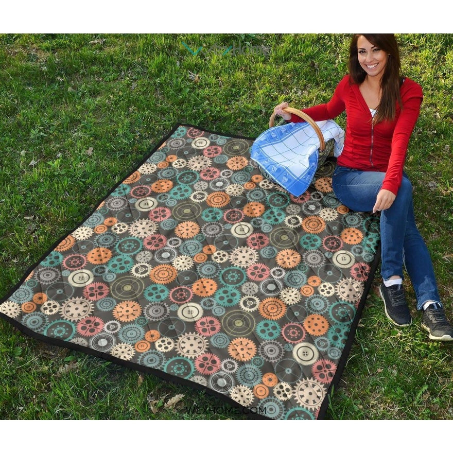 Gear Pattern Print Design 05 Premium Quilt