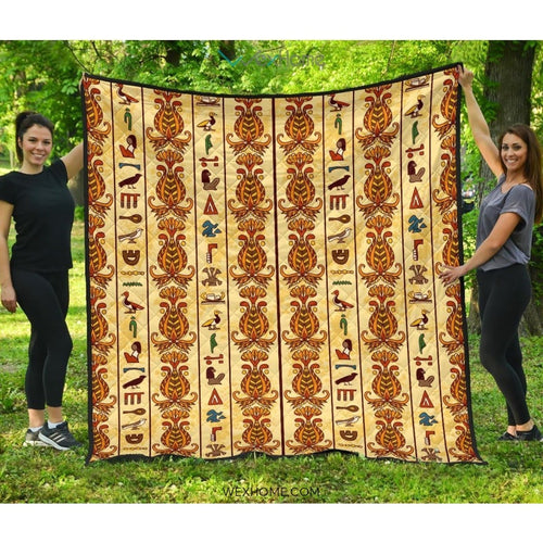 Egypt Hieroglyphics Pattern Print Design 04 Premium Quilt