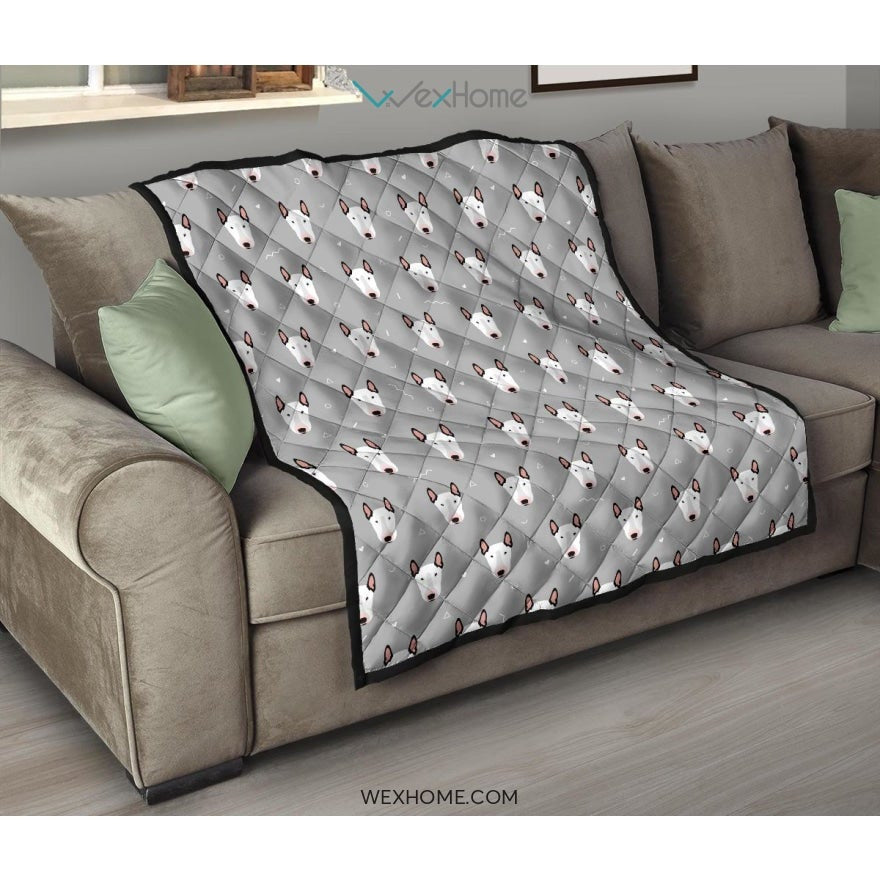 Bull Terrier Pattern Print Design 05 Premium Quilt