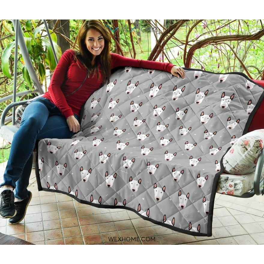 Bull Terrier Pattern Print Design 05 Premium Quilt