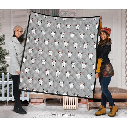 Bull Terrier Pattern Print Design 05 Premium Quilt