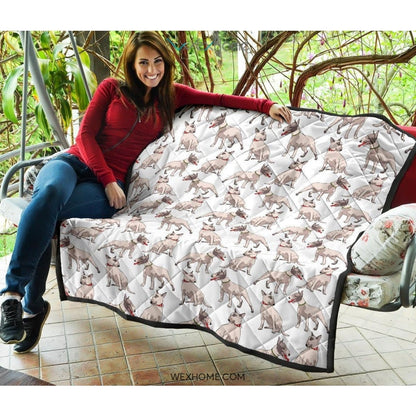 Bull Terrier Pattern Print Design 04 Premium Quilt