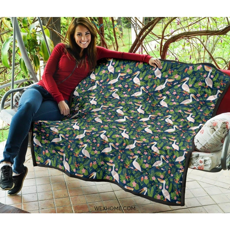 Pelican Pattern Print Design 05 Premium Quilt