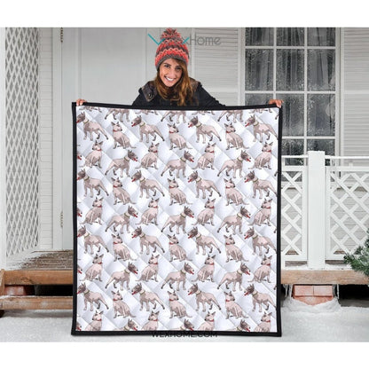 Bull Terrier Pattern Print Design 04 Premium Quilt