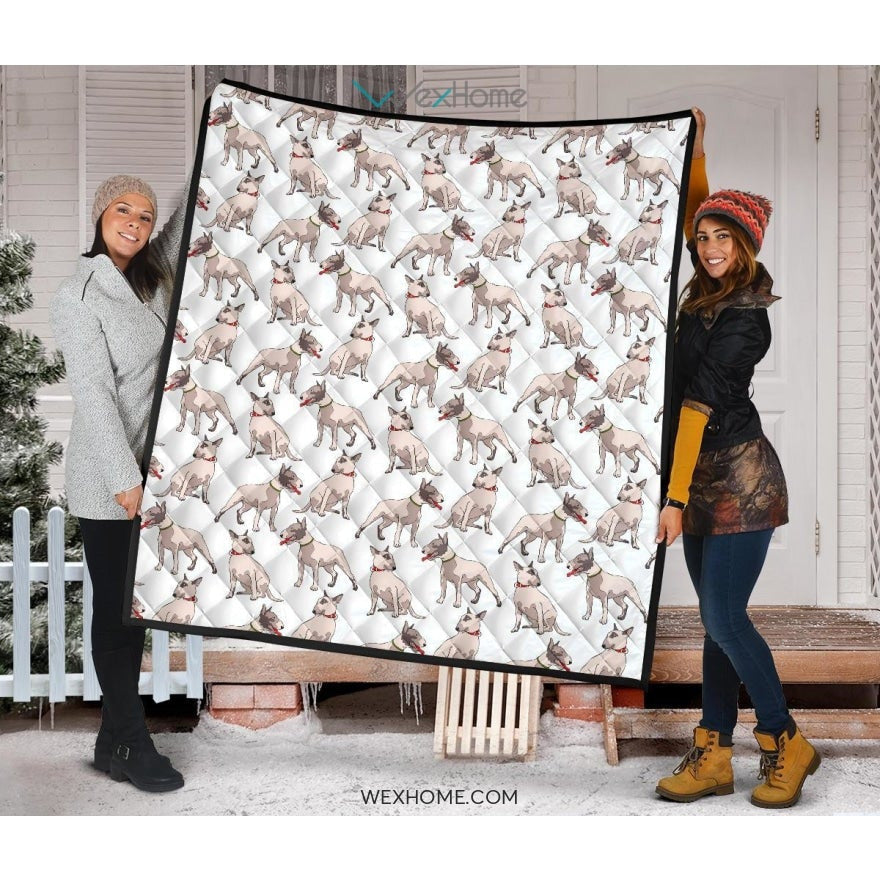 Bull Terrier Pattern Print Design 04 Premium Quilt