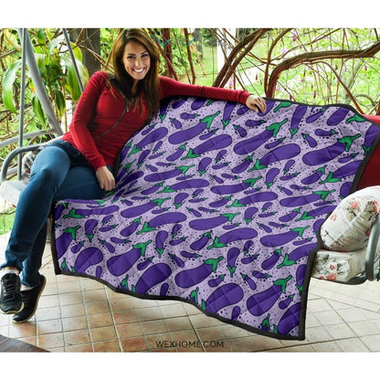 Eggplant Pattern Print Design 03 Premium Quilt