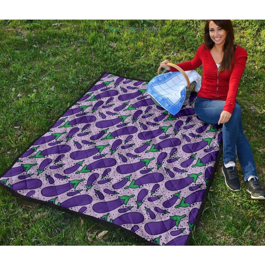 Eggplant Pattern Print Design 03 Premium Quilt