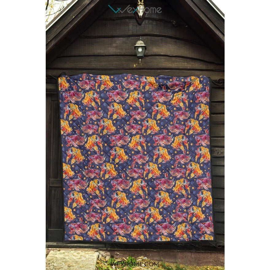 Goldfish Pattern Print Design 05 Premium Quilt