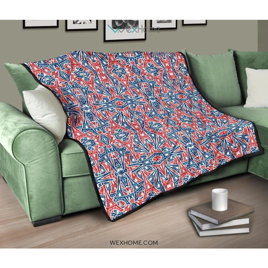 Eiffel Tower Pattern Print Design 02 Premium Quilt