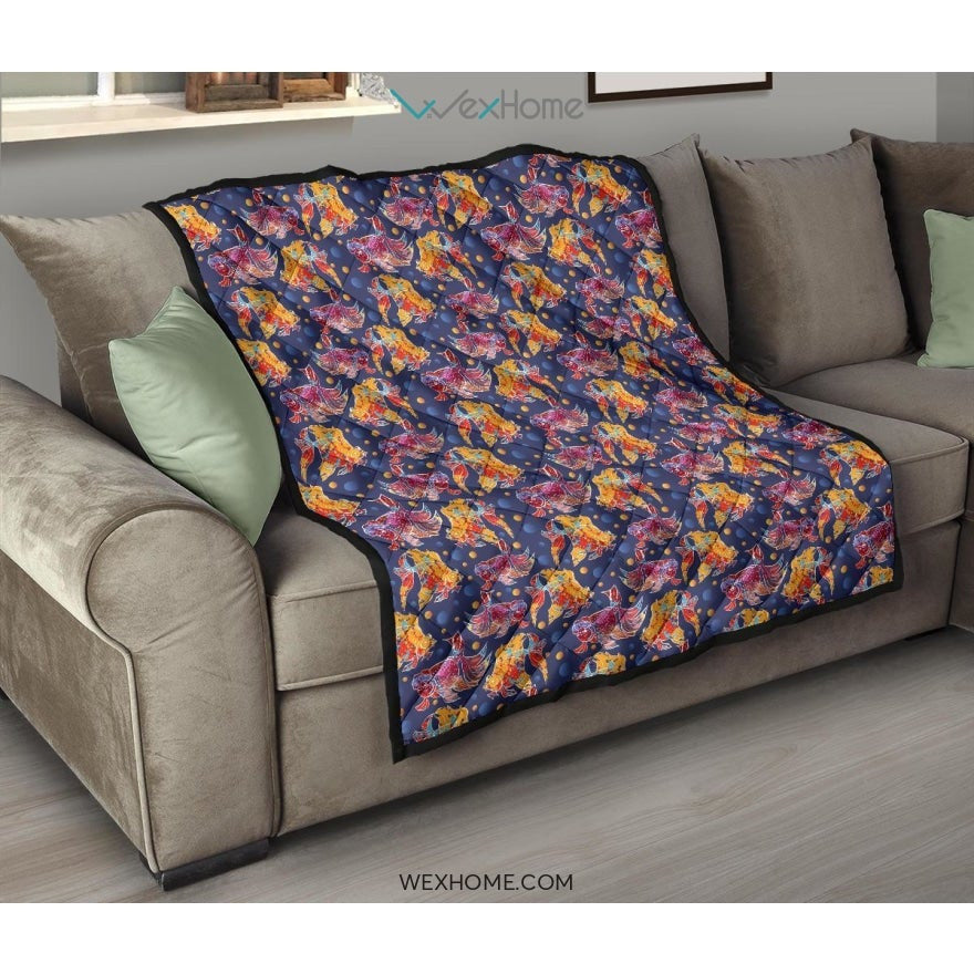 Goldfish Pattern Print Design 05 Premium Quilt