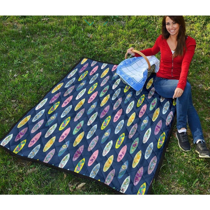 Surfboard Pattern Print Design 03 Premium Quilt