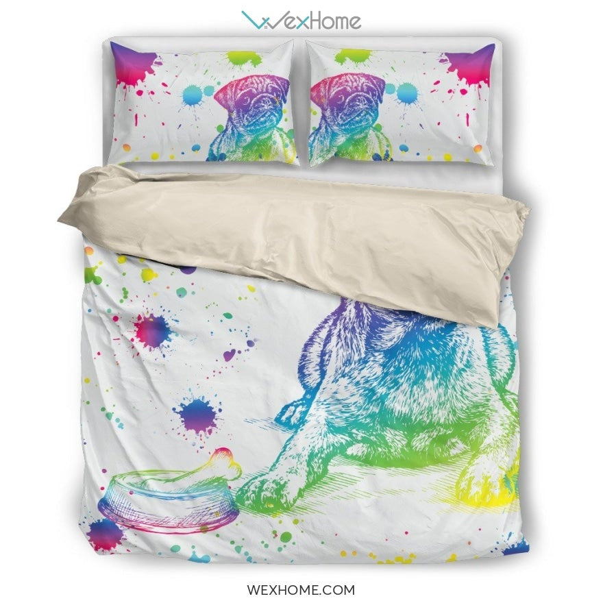 Pug Watercolor White Background Bedding Set
