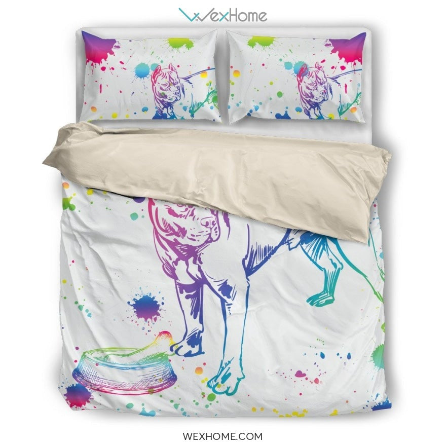 Pitbull Watercolor White Background Bedding Set