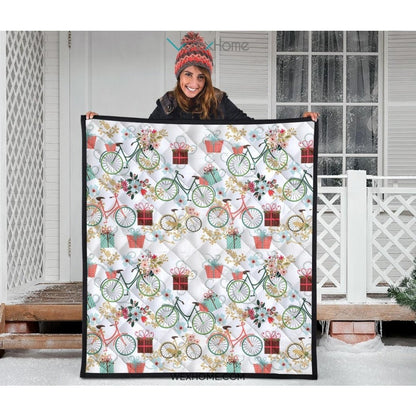 Bicycle Pattern Print Design 05 Premium Quilt
