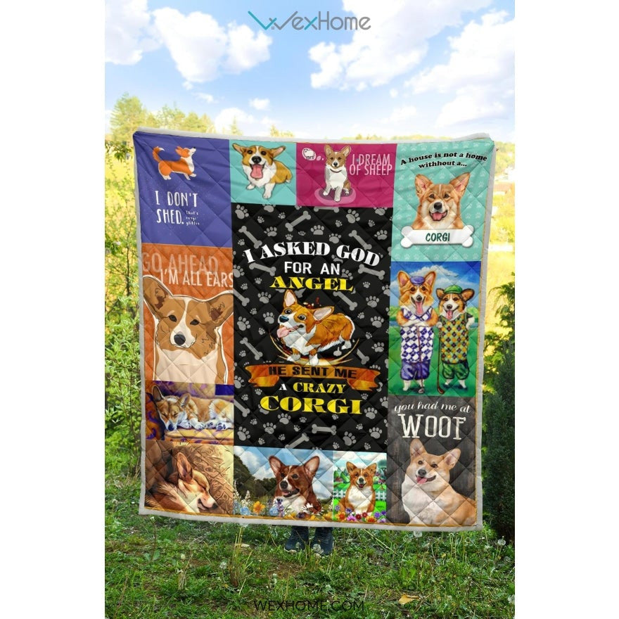 He Sent Me A Crazy Corgi Premium Quilt