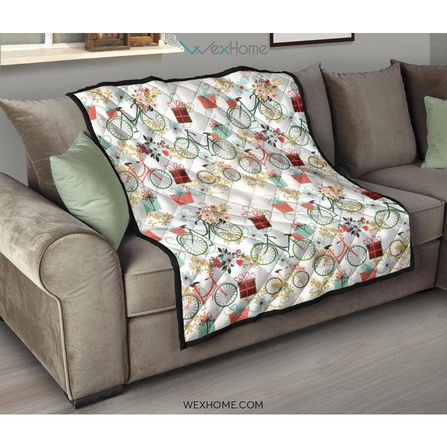 Bicycle Pattern Print Design 05 Premium Quilt