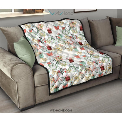 Bicycle Pattern Print Design 05 Premium Quilt