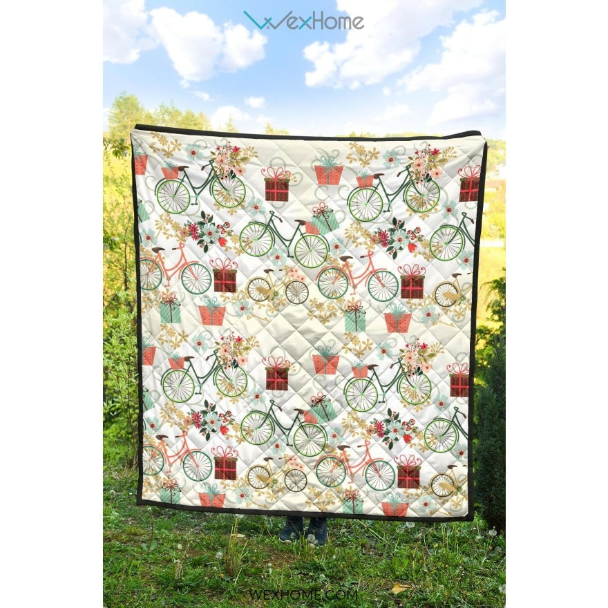 Bicycle Pattern Print Design 05 Premium Quilt
