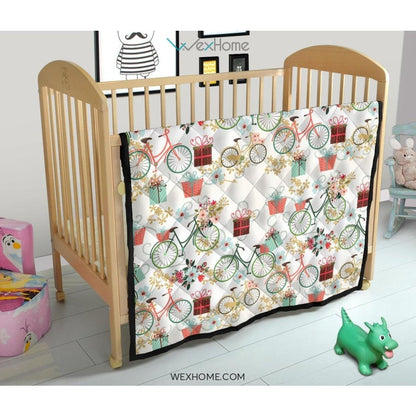 Bicycle Pattern Print Design 05 Premium Quilt