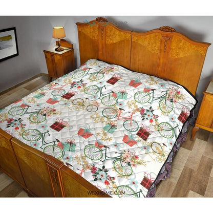 Bicycle Pattern Print Design 05 Premium Quilt