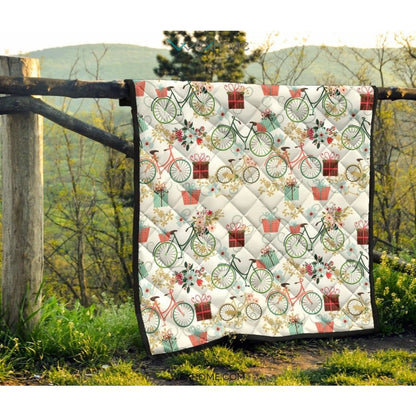 Bicycle Pattern Print Design 05 Premium Quilt