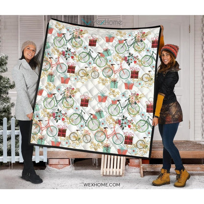 Bicycle Pattern Print Design 05 Premium Quilt