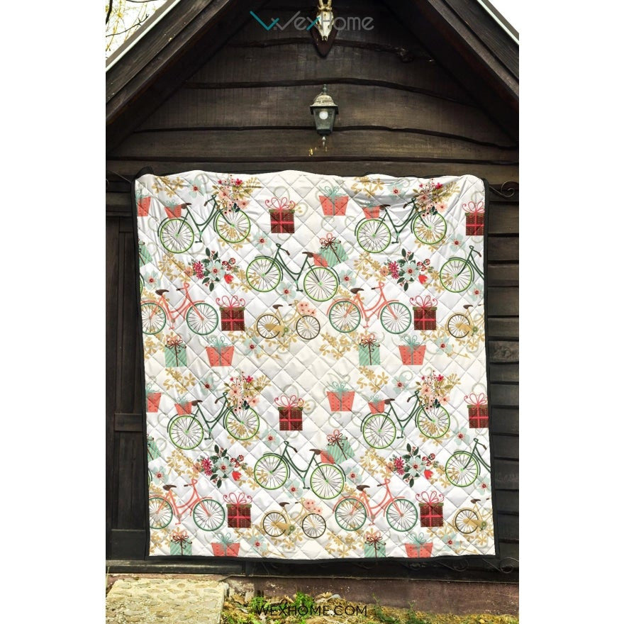 Bicycle Pattern Print Design 05 Premium Quilt