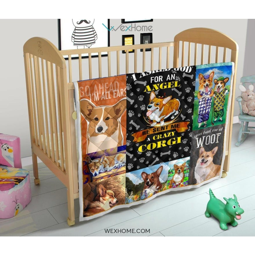 He Sent Me A Crazy Corgi Premium Quilt
