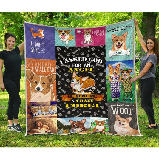 He Sent Me A Crazy Corgi Premium Quilt
