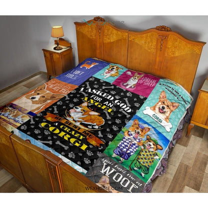 He Sent Me A Crazy Corgi Premium Quilt