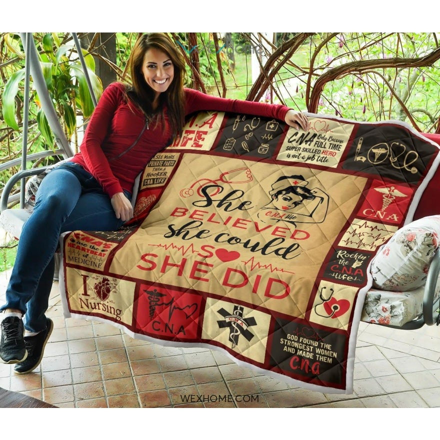 She Believed She Could CNA Premium Quilt
